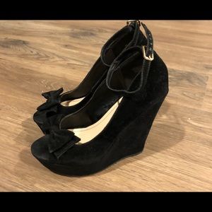 Suede Black Bow Wedges